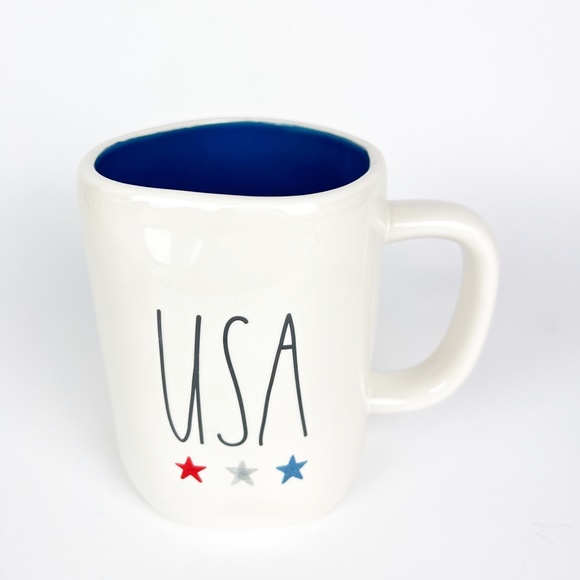 Rae Dunn “USA" Stars America 4th of July Coffee Mug Whit Blue Red Patriotic NEW - Picture 4 of 9